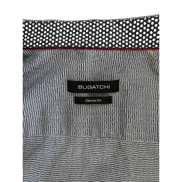 Bugatchi Mens Classic Fit Cotton Button Up Dress Shirt Blue White Pattern M - Picture 5 of 14